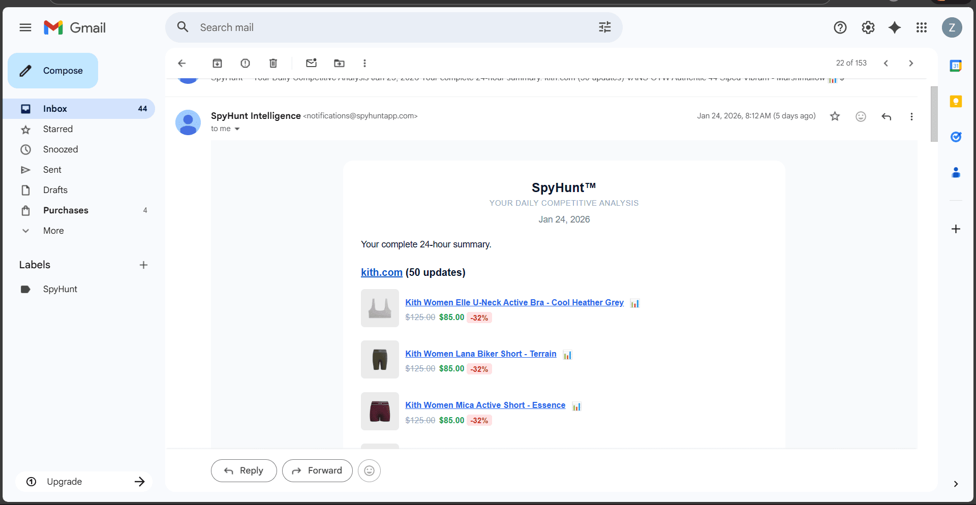 SpyHunt dashboard showing multiple tracked stores